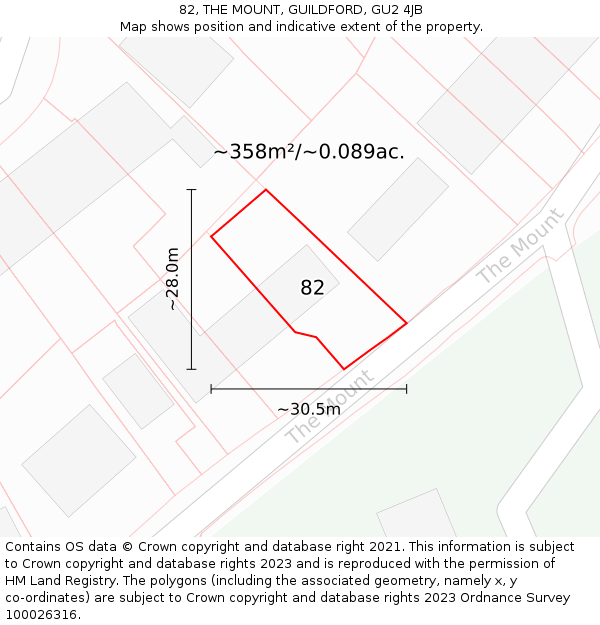 82, THE MOUNT, GUILDFORD, GU2 4JB: Plot and title map