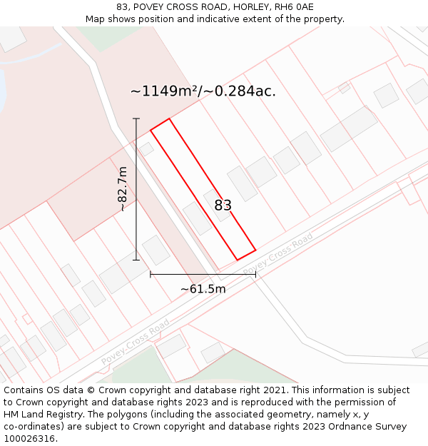 83, POVEY CROSS ROAD, HORLEY, RH6 0AE: Plot and title map