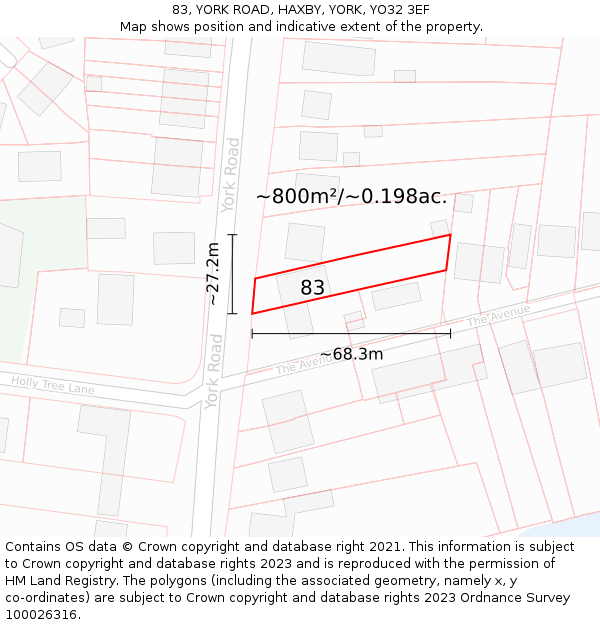 83, YORK ROAD, HAXBY, YORK, YO32 3EF: Plot and title map