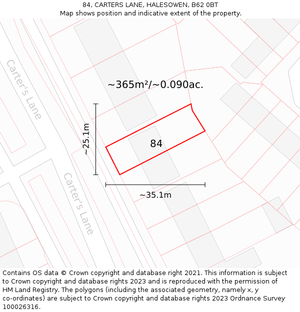 84, CARTERS LANE, HALESOWEN, B62 0BT: Plot and title map