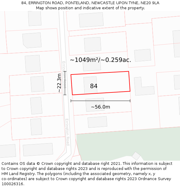 84, ERRINGTON ROAD, PONTELAND, NEWCASTLE UPON TYNE, NE20 9LA: Plot and title map