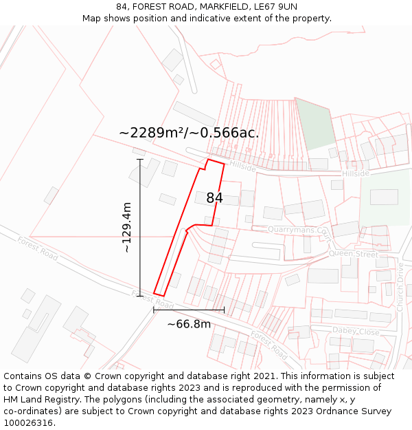 84, FOREST ROAD, MARKFIELD, LE67 9UN: Plot and title map