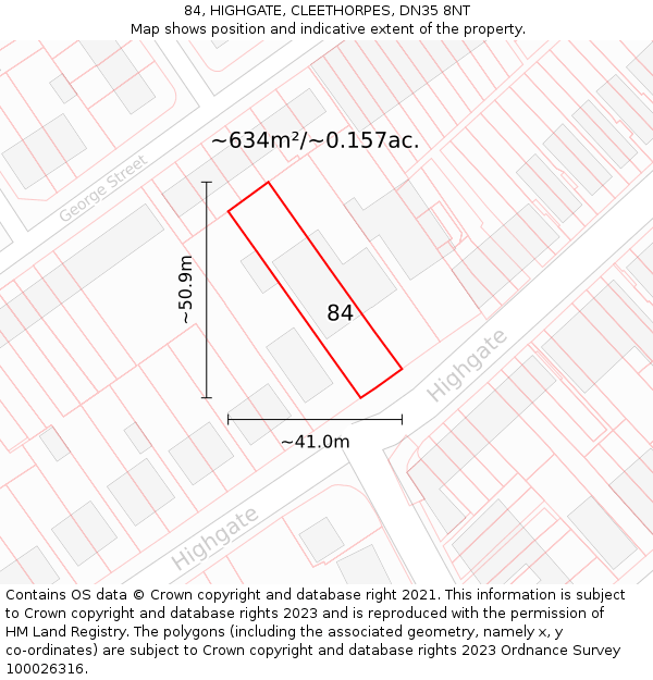 84, HIGHGATE, CLEETHORPES, DN35 8NT: Plot and title map