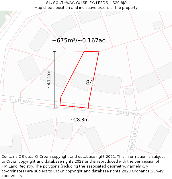 84, SOUTHWAY, GUISELEY, LEEDS, LS20 8JQ: Plot and title map