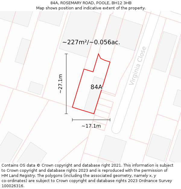 84A, ROSEMARY ROAD, POOLE, BH12 3HB: Plot and title map