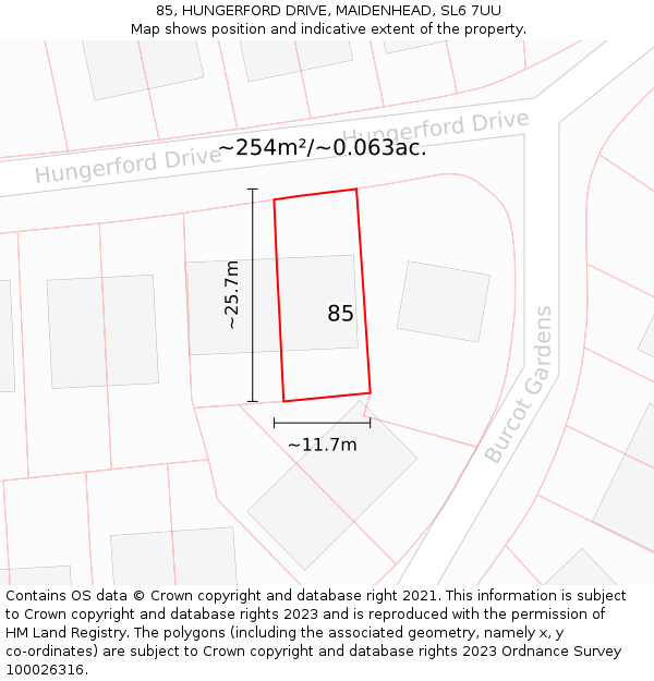 85, HUNGERFORD DRIVE, MAIDENHEAD, SL6 7UU: Plot and title map