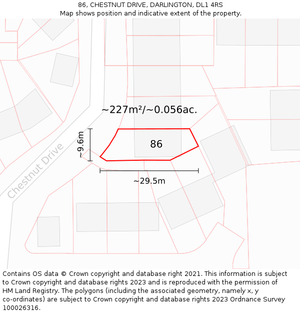 86, CHESTNUT DRIVE, DARLINGTON, DL1 4RS: Plot and title map