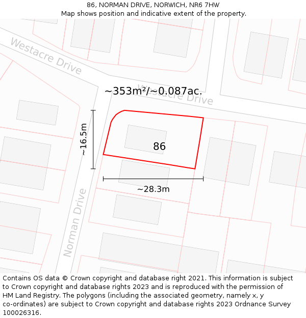 86, NORMAN DRIVE, NORWICH, NR6 7HW: Plot and title map