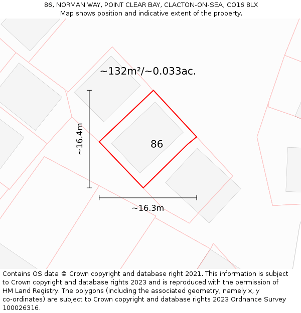 86, NORMAN WAY, POINT CLEAR BAY, CLACTON-ON-SEA, CO16 8LX: Plot and title map