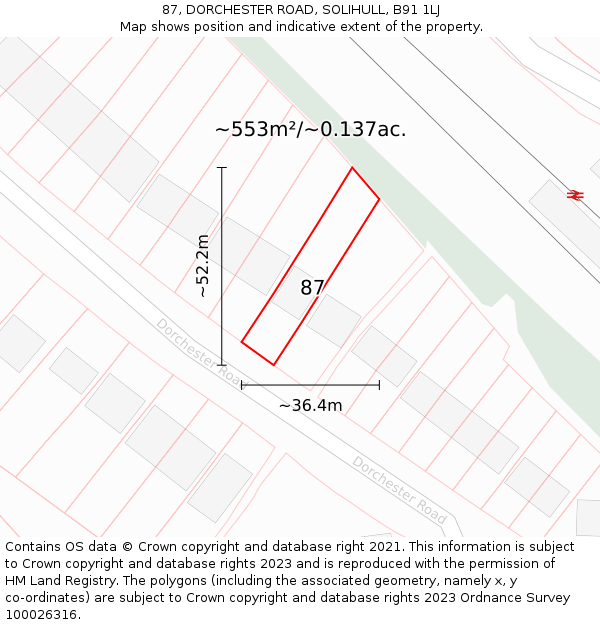 87, DORCHESTER ROAD, SOLIHULL, B91 1LJ: Plot and title map