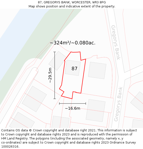 87, GREGORYS BANK, WORCESTER, WR3 8PG: Plot and title map