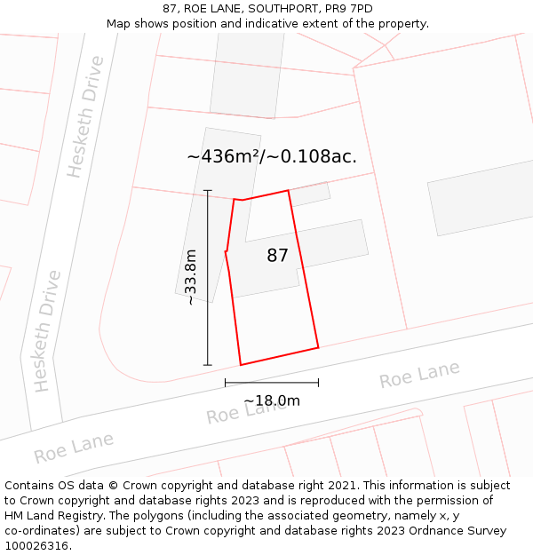 87, ROE LANE, SOUTHPORT, PR9 7PD: Plot and title map