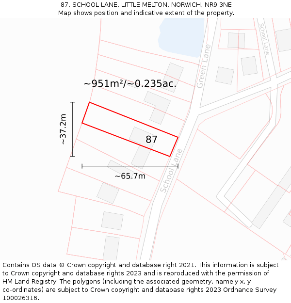 87, SCHOOL LANE, LITTLE MELTON, NORWICH, NR9 3NE: Plot and title map