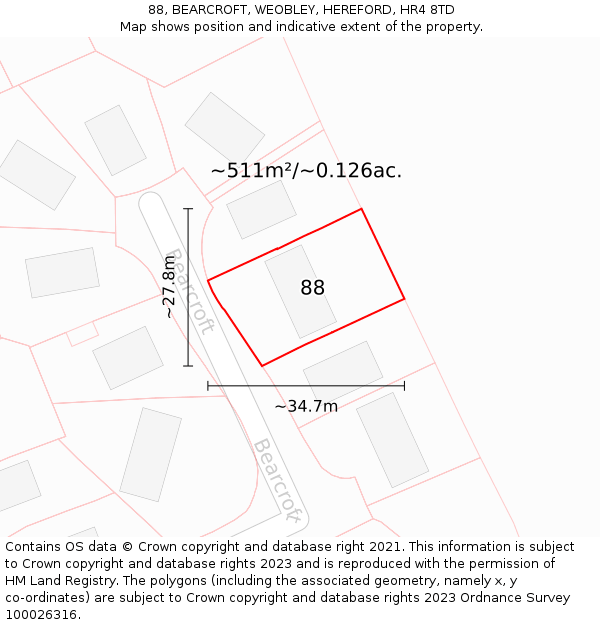 88, BEARCROFT, WEOBLEY, HEREFORD, HR4 8TD: Plot and title map