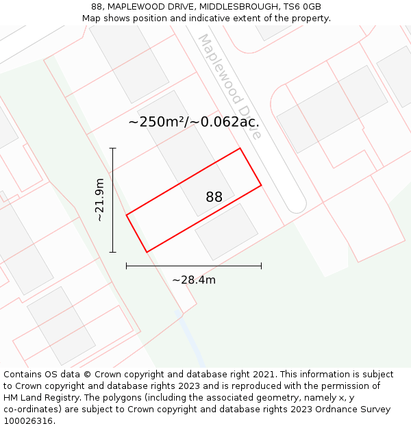 88, MAPLEWOOD DRIVE, MIDDLESBROUGH, TS6 0GB: Plot and title map