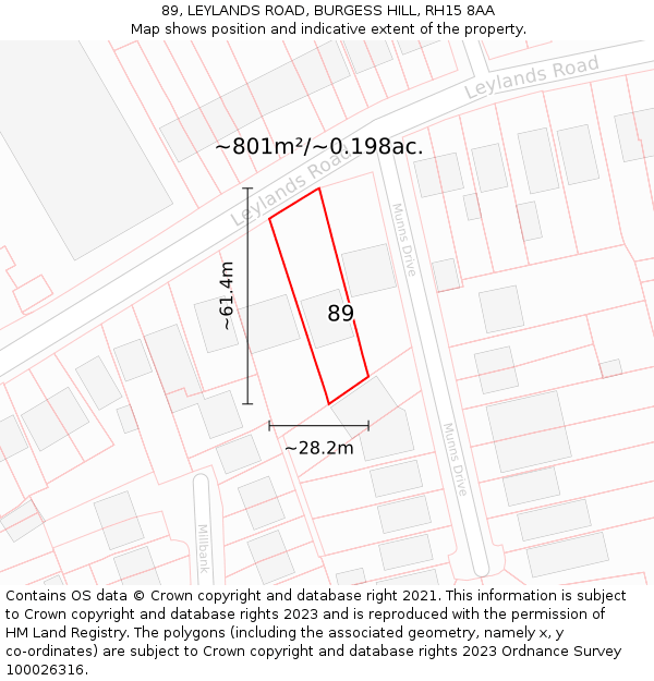 89, LEYLANDS ROAD, BURGESS HILL, RH15 8AA: Plot and title map