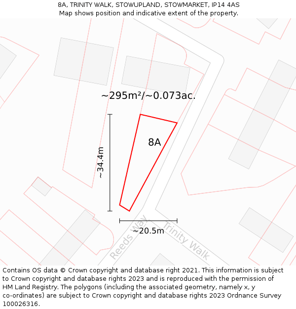 8A, TRINITY WALK, STOWUPLAND, STOWMARKET, IP14 4AS: Plot and title map