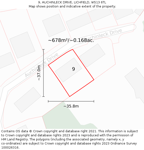 9, AUCHINLECK DRIVE, LICHFIELD, WS13 6TL: Plot and title map