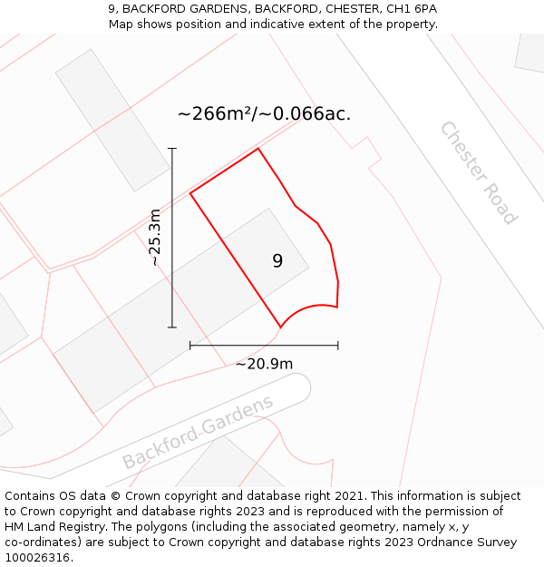 9, BACKFORD GARDENS, BACKFORD, CHESTER, CH1 6PA: Plot and title map