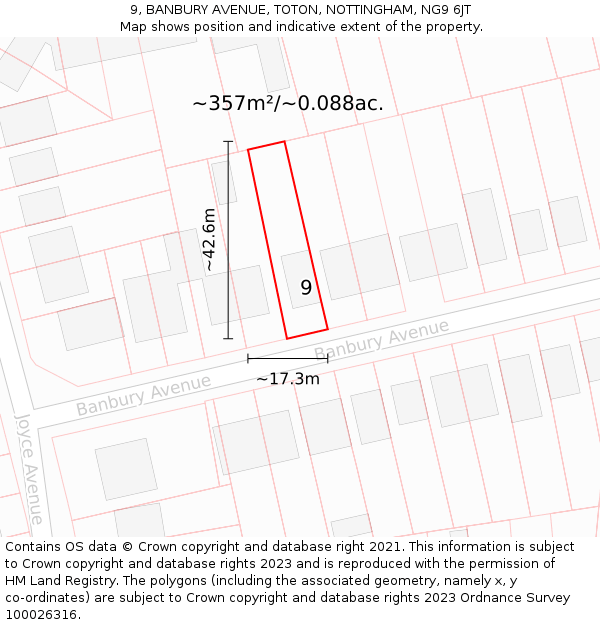 9, BANBURY AVENUE, TOTON, NOTTINGHAM, NG9 6JT: Plot and title map