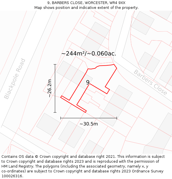 9, BARBERS CLOSE, WORCESTER, WR4 9XX: Plot and title map