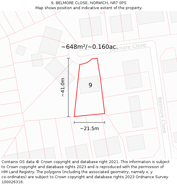 9, BELMORE CLOSE, NORWICH, NR7 0PS: Plot and title map