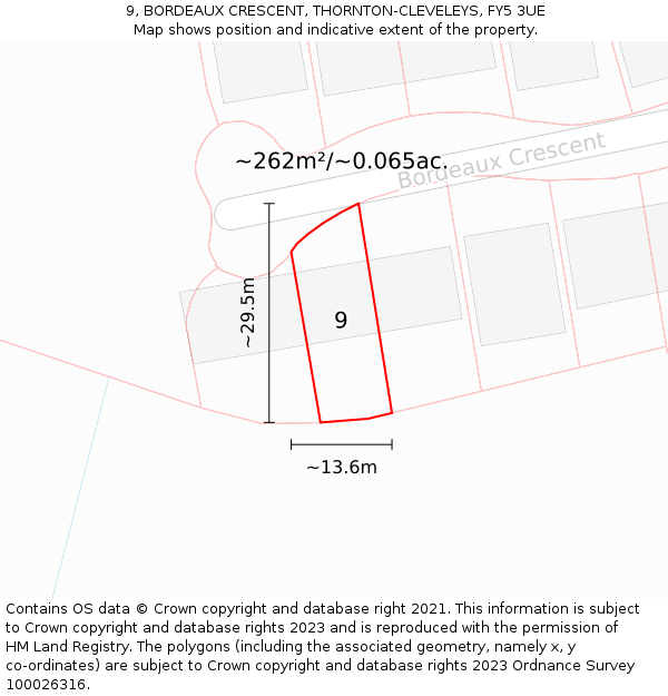 9, BORDEAUX CRESCENT, THORNTON-CLEVELEYS, FY5 3UE: Plot and title map