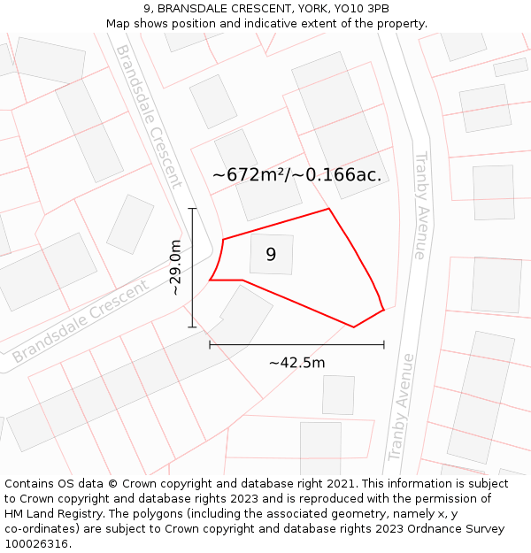 9, BRANSDALE CRESCENT, YORK, YO10 3PB: Plot and title map