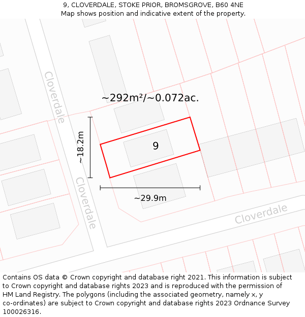 9, CLOVERDALE, STOKE PRIOR, BROMSGROVE, B60 4NE: Plot and title map