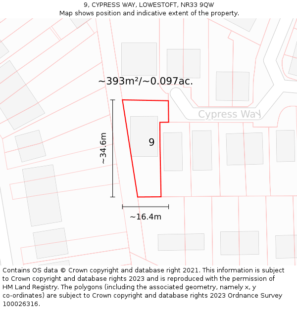 9, CYPRESS WAY, LOWESTOFT, NR33 9QW: Plot and title map