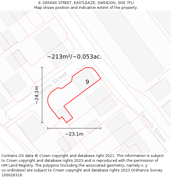 9, DENNIS STREET, EASTLEAZE, SWINDON, SN5 7FU: Plot and title map