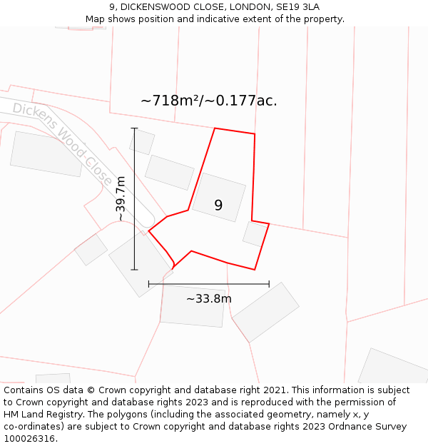 9, DICKENSWOOD CLOSE, LONDON, SE19 3LA: Plot and title map