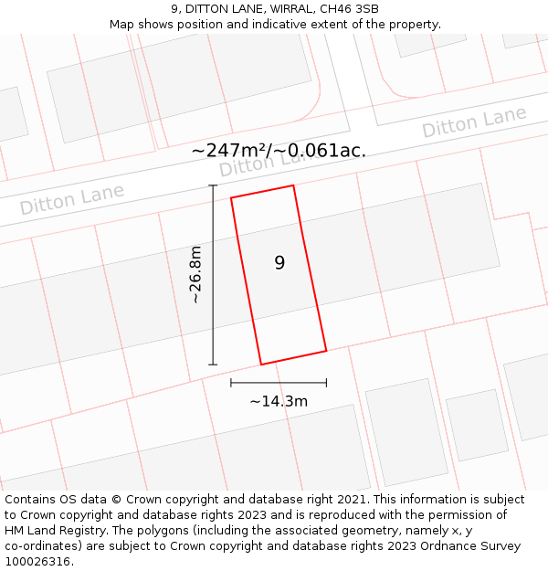 9, DITTON LANE, WIRRAL, CH46 3SB: Plot and title map