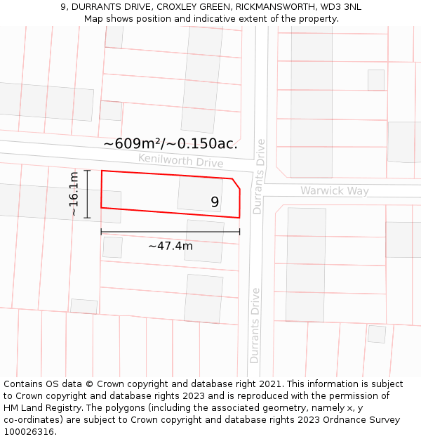 9, DURRANTS DRIVE, CROXLEY GREEN, RICKMANSWORTH, WD3 3NL: Plot and title map