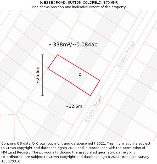 9, ESSEX ROAD, SUTTON COLDFIELD, B75 6NR: Plot and title map