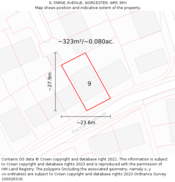 9, FARNE AVENUE, WORCESTER, WR5 3PH: Plot and title map