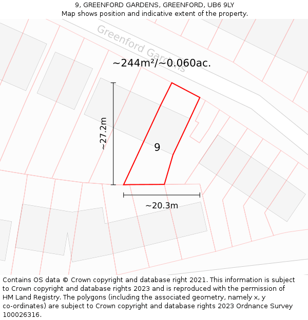 9, GREENFORD GARDENS, GREENFORD, UB6 9LY: Plot and title map