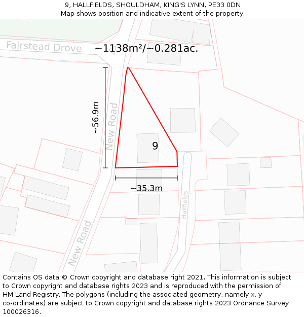 9, HALLFIELDS, SHOULDHAM, KING'S LYNN, PE33 0DN: Plot and title map