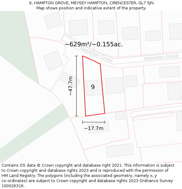 9, HAMPTON GROVE, MEYSEY HAMPTON, CIRENCESTER, GL7 5JN: Plot and title map