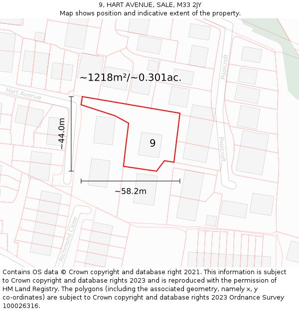 9, HART AVENUE, SALE, M33 2JY: Plot and title map