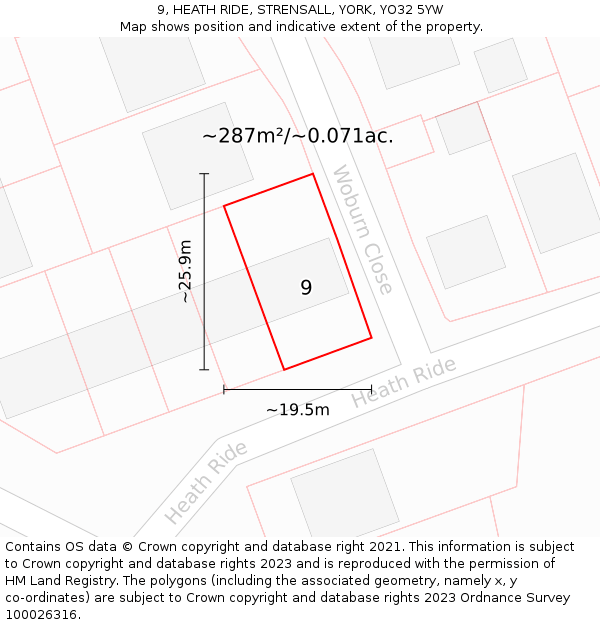 9, HEATH RIDE, STRENSALL, YORK, YO32 5YW: Plot and title map