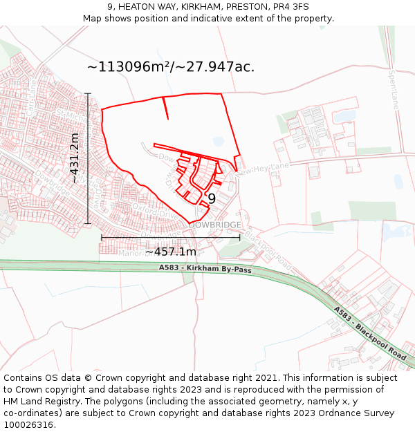 9, HEATON WAY, KIRKHAM, PRESTON, PR4 3FS: Plot and title map