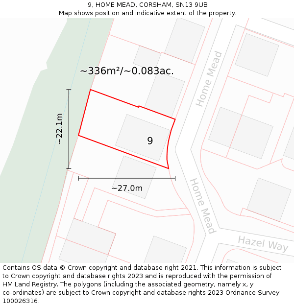 9, HOME MEAD, CORSHAM, SN13 9UB: Plot and title map