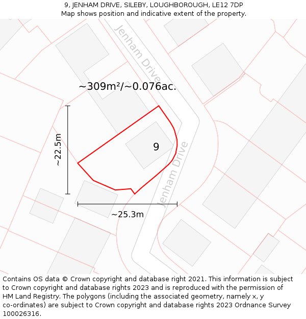 9, JENHAM DRIVE, SILEBY, LOUGHBOROUGH, LE12 7DP: Plot and title map