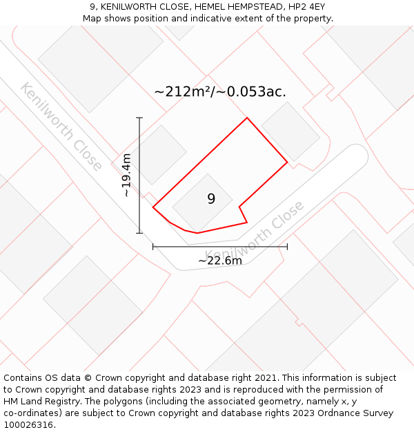 9, KENILWORTH CLOSE, HEMEL HEMPSTEAD, HP2 4EY: Plot and title map