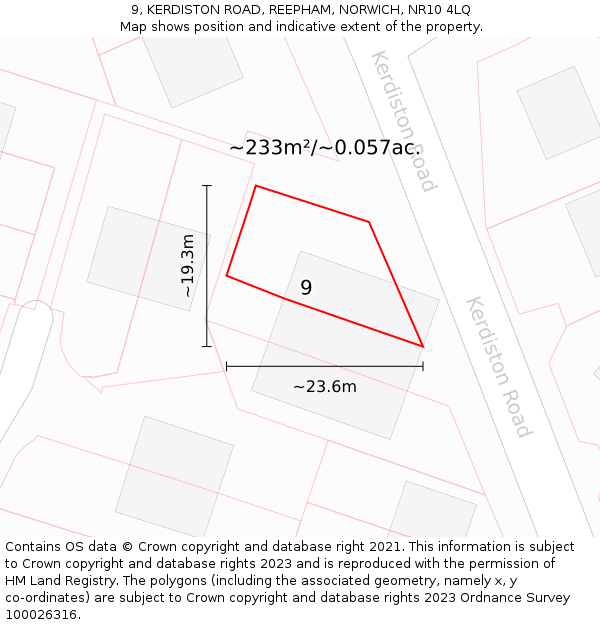 9, KERDISTON ROAD, REEPHAM, NORWICH, NR10 4LQ: Plot and title map