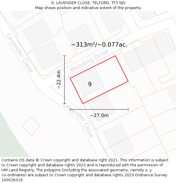 9, LAVENDER CLOSE, TELFORD, TF3 5JN: Plot and title map