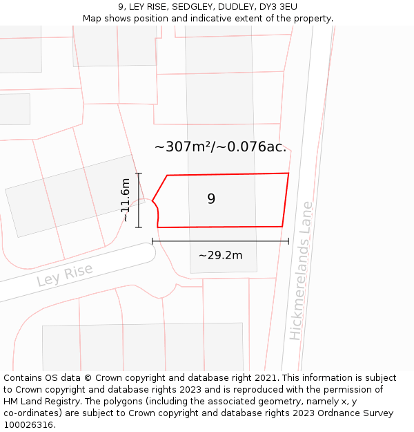 9, LEY RISE, SEDGLEY, DUDLEY, DY3 3EU: Plot and title map