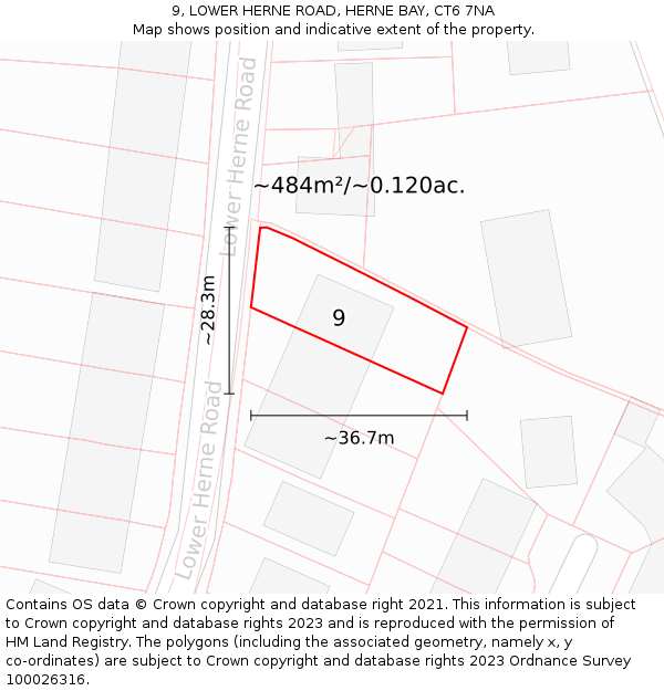 9, LOWER HERNE ROAD, HERNE BAY, CT6 7NA: Plot and title map