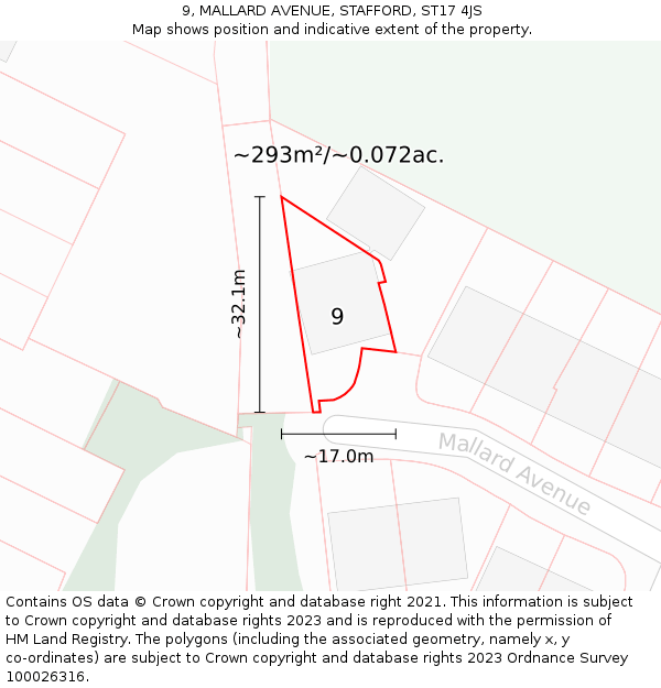 9, MALLARD AVENUE, STAFFORD, ST17 4JS: Plot and title map